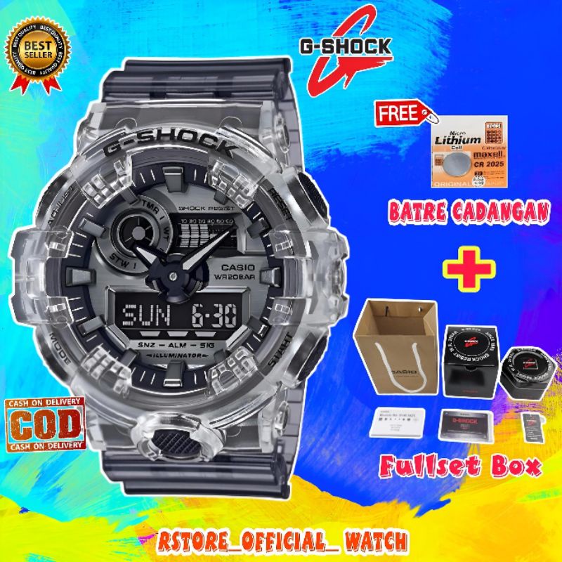 G Shock Pria GA-700SK-1A Transparan Limited Edition Fullset Auto Light Aktif,G-Shock Casio Jam Tanga