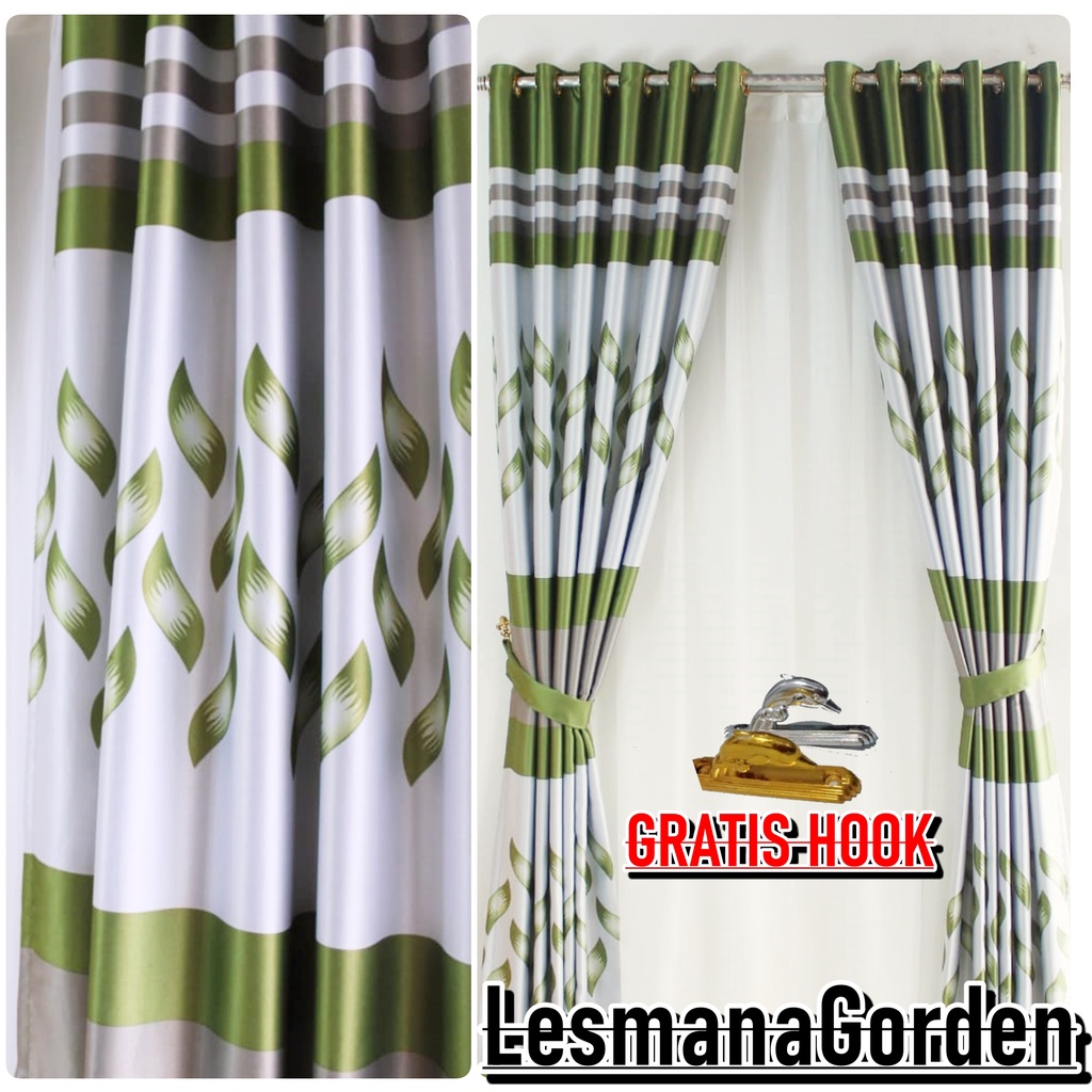 Gorden Blackout Minimalis Pintu Jendela Pendek Terbaru Motip Salur Doff Glossy Tebal Hijau Abu