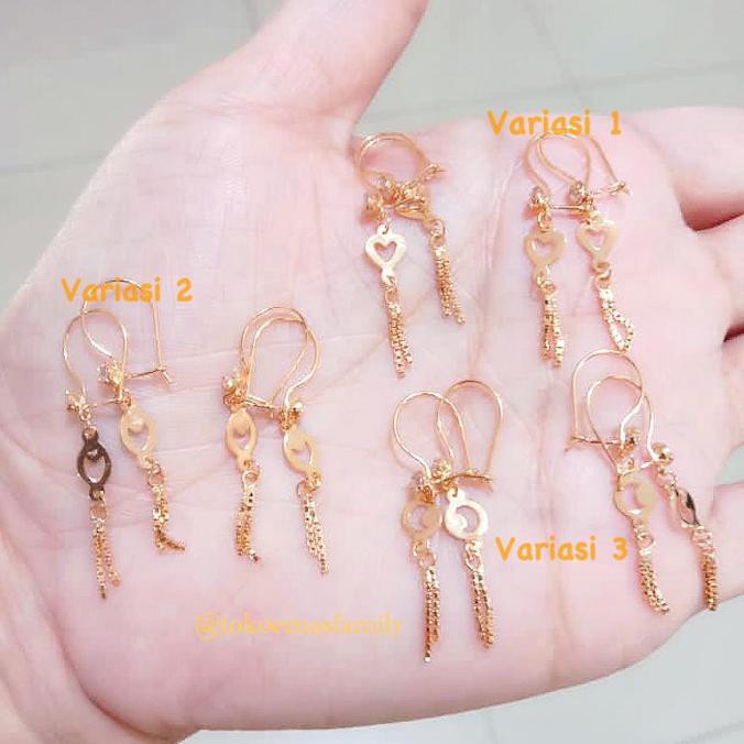 PROMO Anting emas 375 model italy panjang 1/2 gram - Variasi  1 love