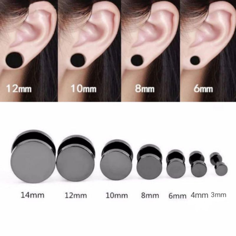 Anting Tindik Roda Hitam Pria Bahan Stainless Style Anti karat