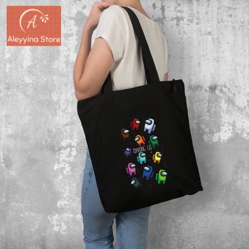Totebag KARTUN GAME AMONG US tulisan logo cartoon tee totebag rapper sling bags waistbag / tas ranse