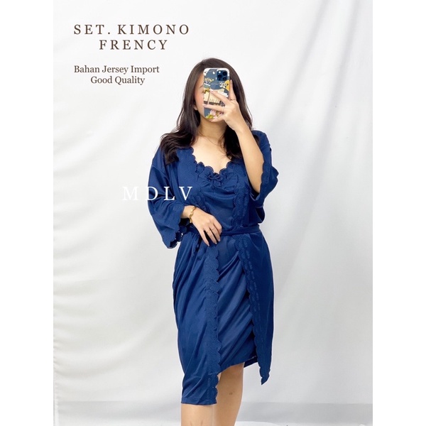 MDLV ~ Baju TIdur Set Kimono Frency 2in1 dress + Outer Baju Tidur Dewasa Fashion Import