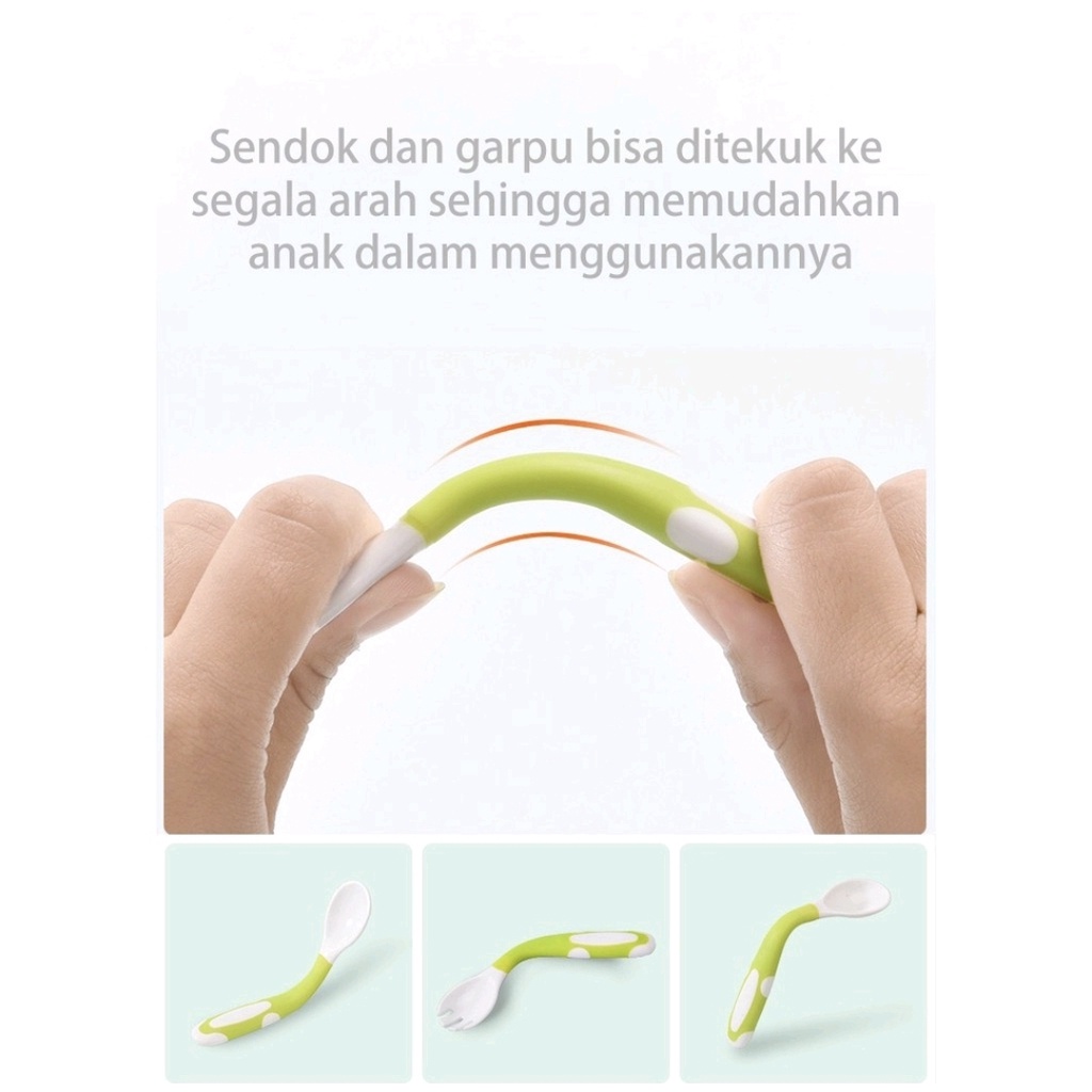 SENDOK MAKAN BAYI SET MPASI / SENDOK GARPU MAKAN ANAK BPA FREE / BABY SPOON FORK / SENDOK MAKAN BAYI SET TRAVEL WADAH (IP)