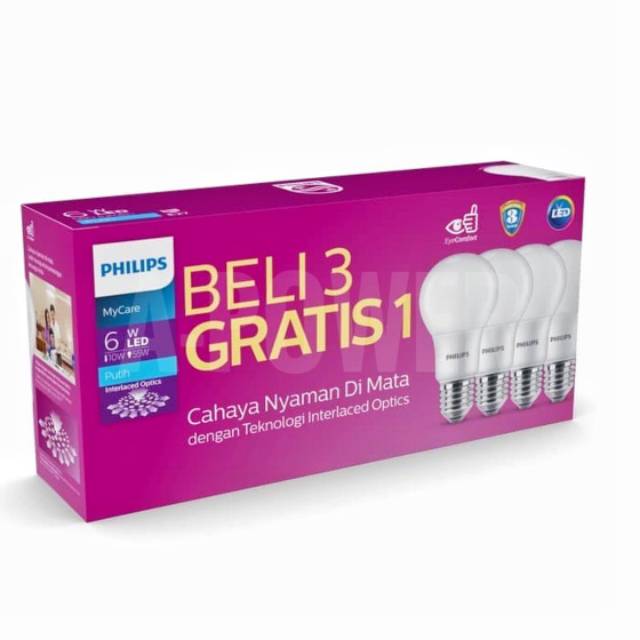 Philips - Lampu LED Bulb/Bohlam Multipack 6W (Putih)