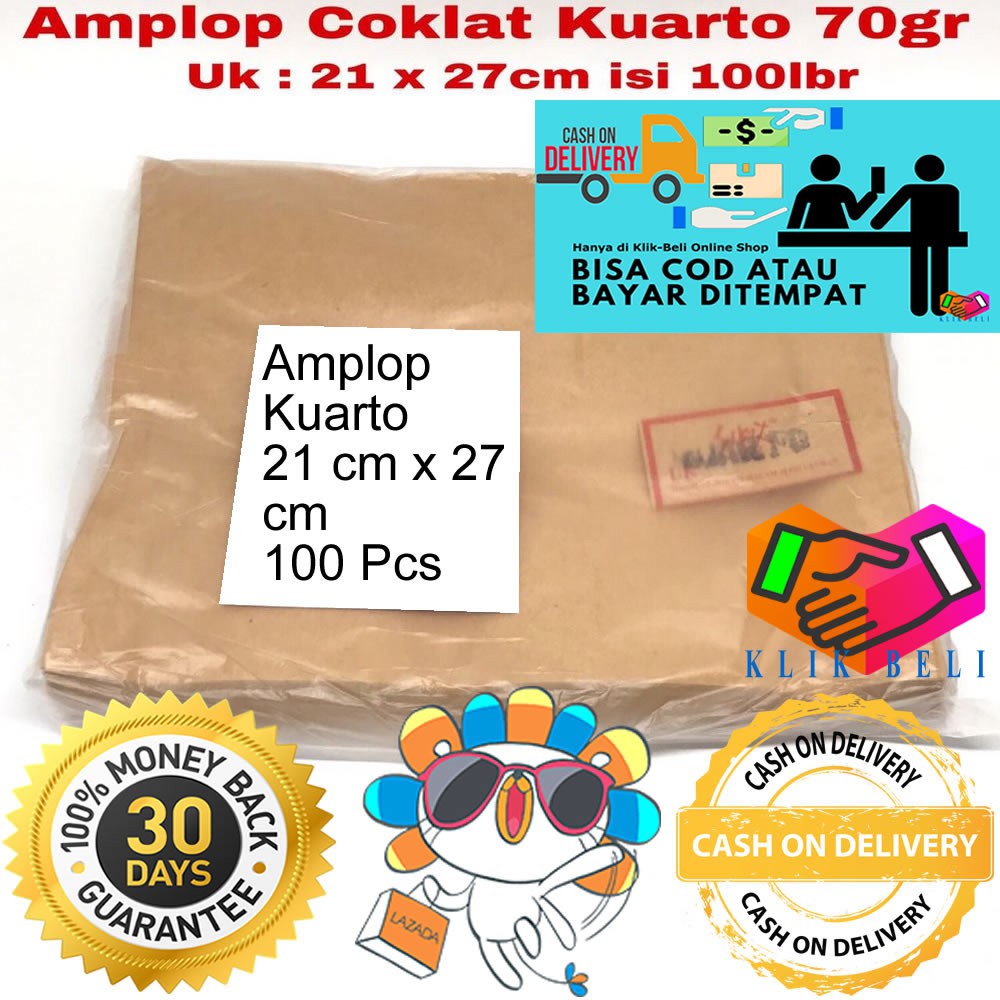 Amplop Coklat Kabinet / Super Kabinet / Folio / Kuarto / 1/2 Folio / Folio Envelope - 100 Pcs