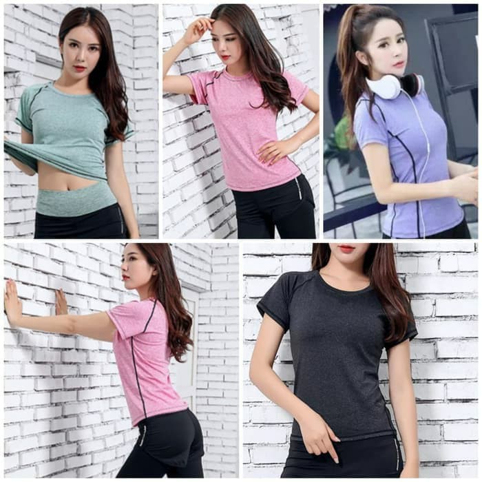 Kaos T-Shirt Sport Baju Atasan Olahraga Gym Fitness Senam Wanita - Ungu