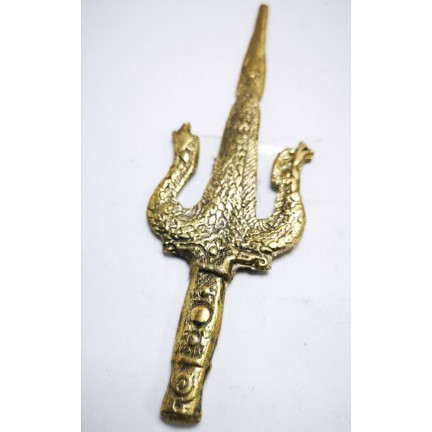 Tombak Trisula Naga Kembar Kuningan Antik