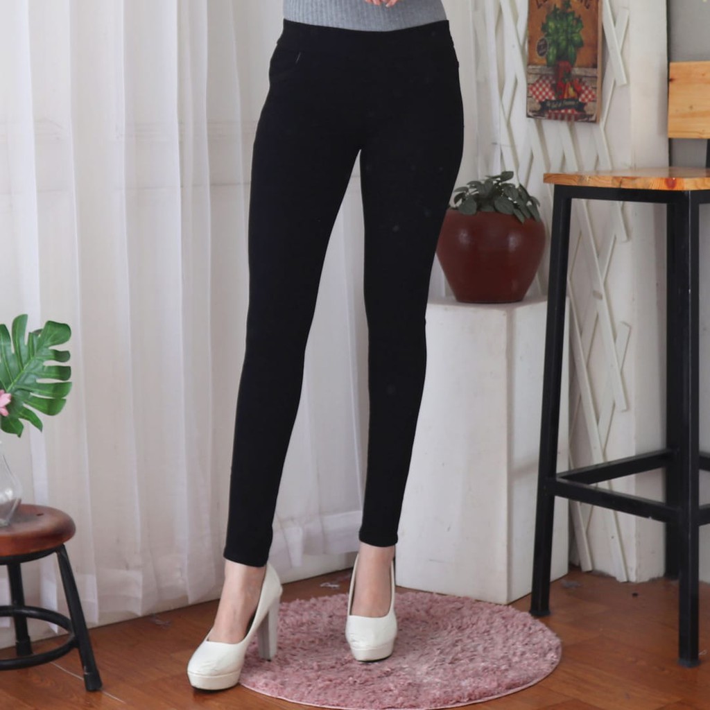 7C-G CELANA LEGGING JEANS PREMIUM HITAM /PINGGANG KARET JEANS /BIGSIZE /JUMBO JEANS /27 - 38