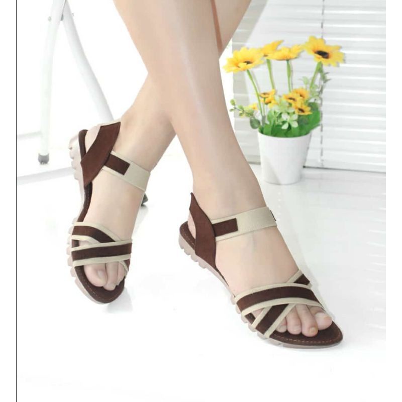 Sandal Flat Sandal Silang Tali Belakang