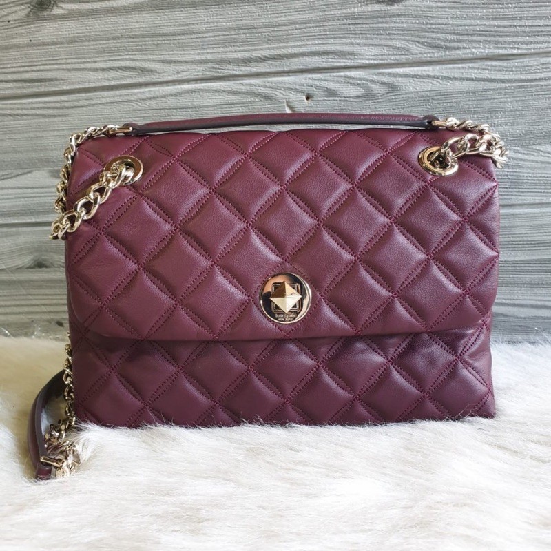 TAS Kate Spade Natalia Medium Flap Shoulder Bag / Crossbody Cherrywood