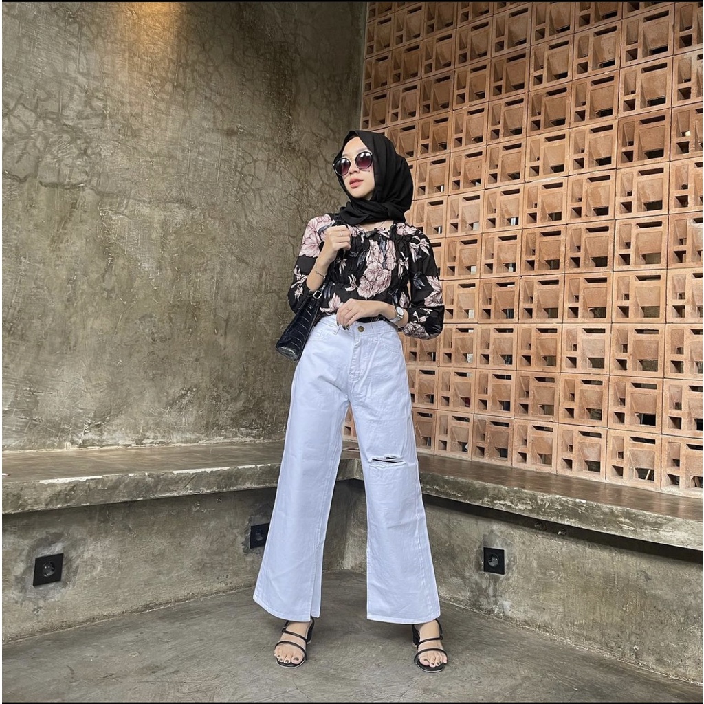 Lycca Cullote Jeans White / Kulot Jeans Sobek Putih Wanita