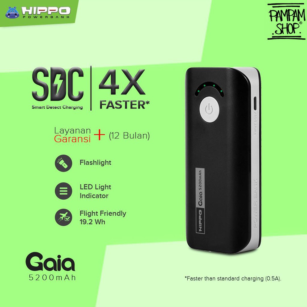 Hippo Power Bank Gaia 5200MAH Powerbank 5200 MAh Original Garansi Resmi Ori Hipo