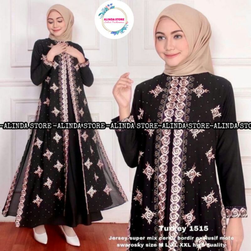 GAMIS ABAYA TURKEY 1515 HITAM JERSEY PREMIUM