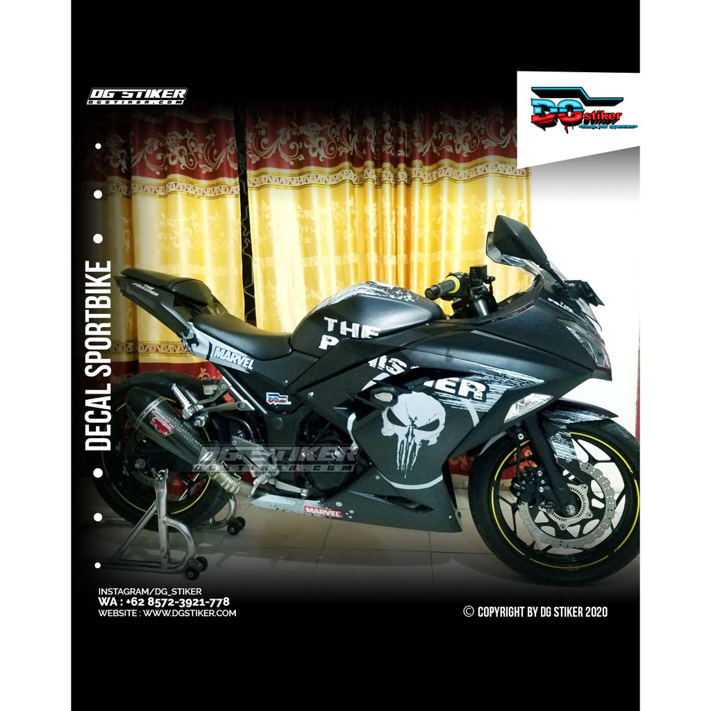 Decal striping ninja 250 fi Hitam Punisher DG Stiker