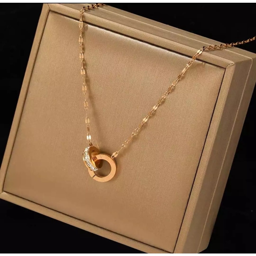 Kalung Titanium Premium model fuji liontin permata satu /Kalung wanita titanium anti karat Ala Korea Untuk Wanita Rantai Choker