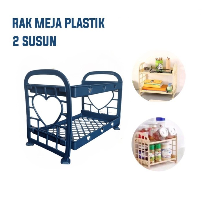 Rak Mini Meja 2 Susun Tingkat Kecil Tempat Penyimpanan Kosmetik Bumbu Dapur Multifungsi