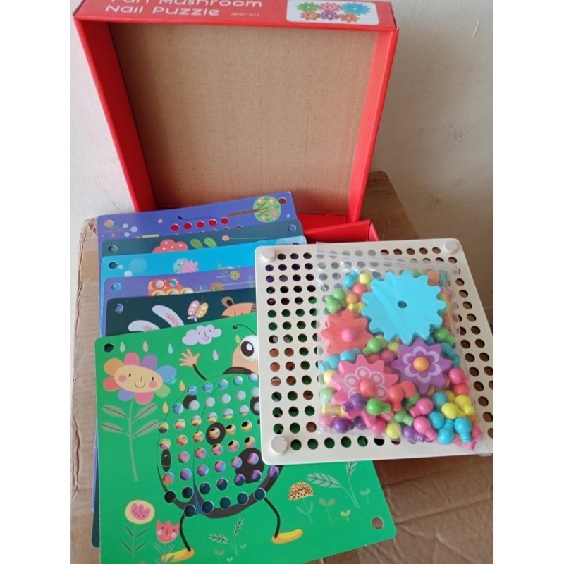 mushroom nail puzzle mainan edukasi anak