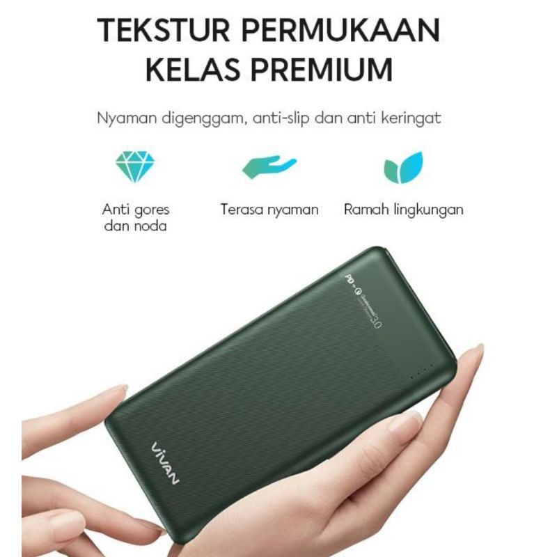 (VIVAN PBM10) Powerbank 10.000 mAh 18W PD Fast Charging 3A Dual-Way Type C/Micro Quick Charge