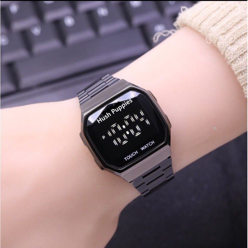 Jam tangan hush puppies touch watch led digital rantai stainless steel