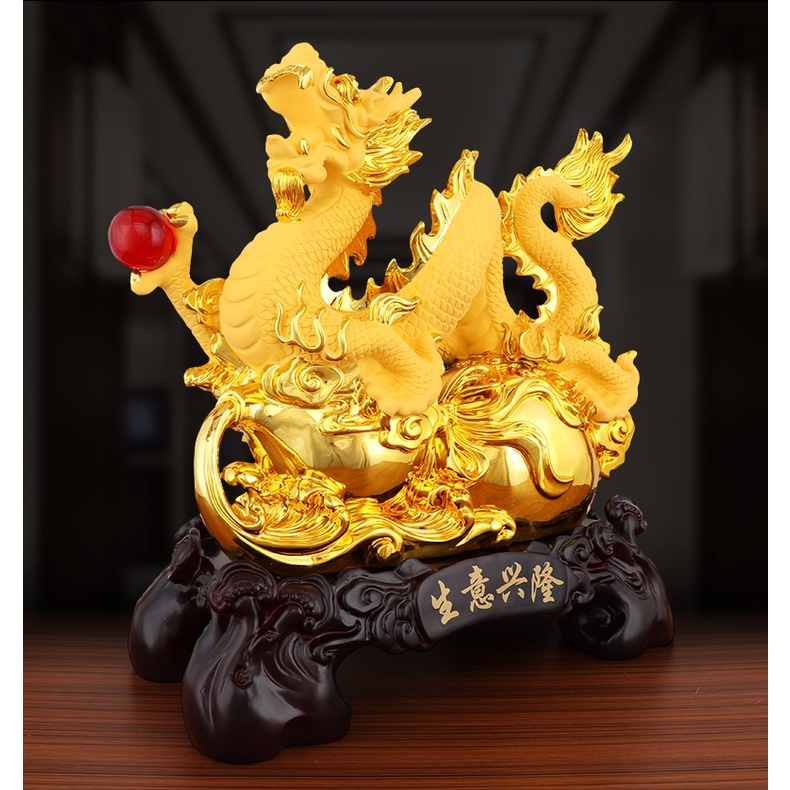 Patung Pajangan Hiasan Dekorasi Shio Naga Dragon Mutiara Merah Yenpao Yenpau Yuanbao Kantong Uang Duit Coin Koin Mas Emas Gold Kuningan Resin Kayu Hadiah Kado Fengshui Feng Shui Rejeki Hoki Imlek Sincia Tahun Baru Cina China Cny New Year 2024 Jumbo Besar