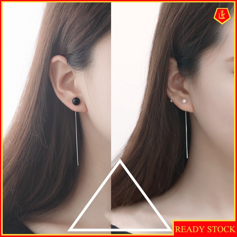 [Ready Stock]Long Framed Pearl Earrings Female Personality Elegant