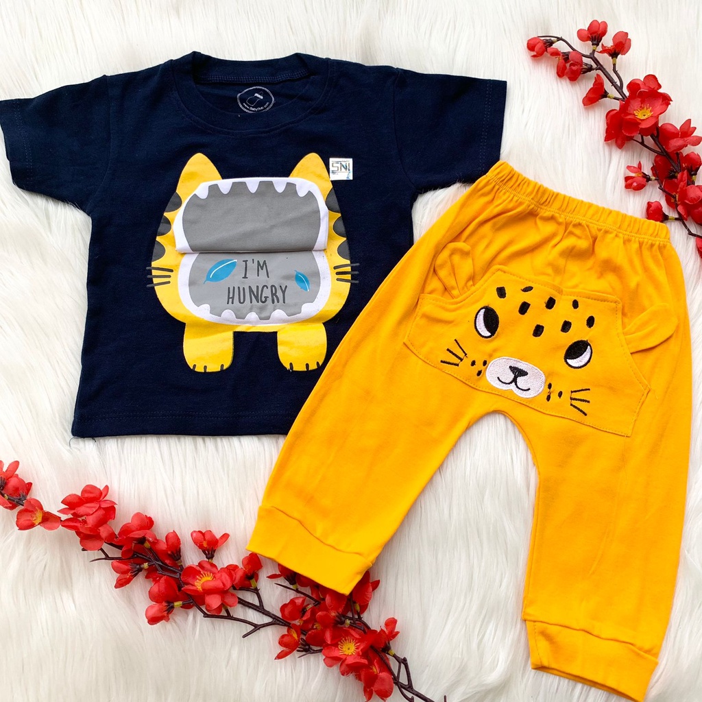 Baju setelan kaos celana gambar lucu pergi santai fashion anak bayi laki cowok murah -hung