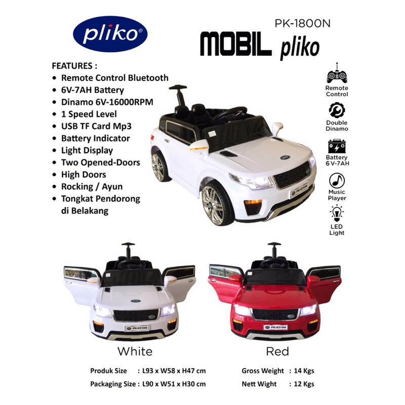 Mobil aki mainan anak range Rover Pliko PK-1800N