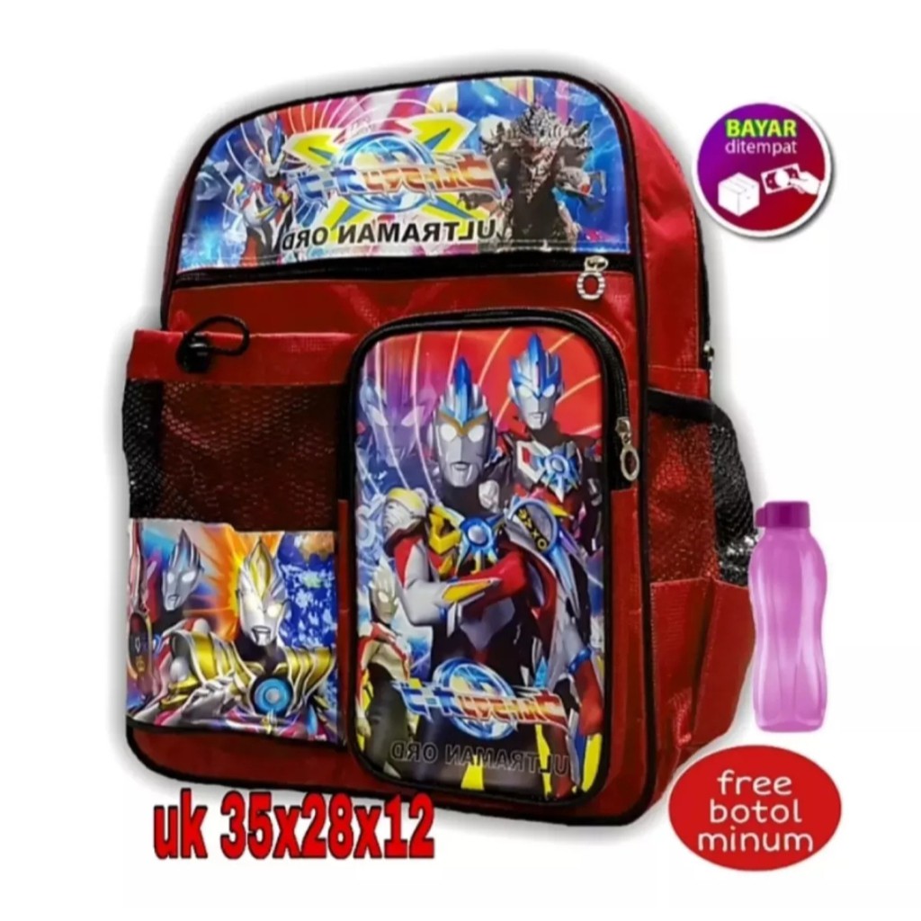 Tas ransel anak Laki-Laki karakter ULTRAMAN gratis botol minum - tas anak