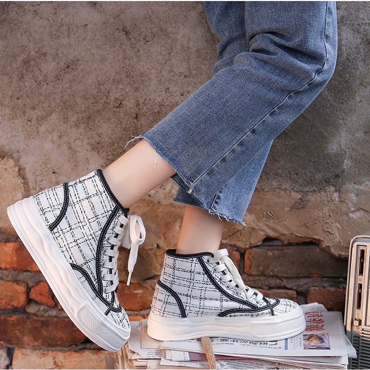 AVANCEID 1812 Sepatu Sneakers Boots Wanita Canvas Kerja Sekolah Hitam Import