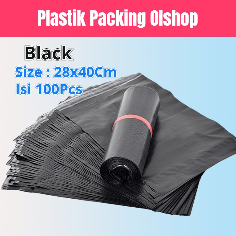 JAKARTAWHOLESALE [COD] ISI 100PCS PLASTIK POLYMAILER PLASTIC PACKING ONLINE BLACK 28x40Cm