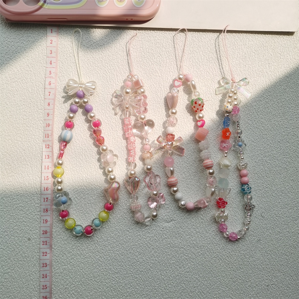 Tali Lanyard Manik-Manik Mutiara Akrilik Warna-Warni Anti Hilang Untuk Case Hp