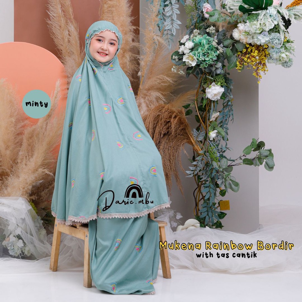 Mukena Anak Tanggung Remaja Bordir Rainbow  Tas Cantik Pelangi Katun Rayon Premium