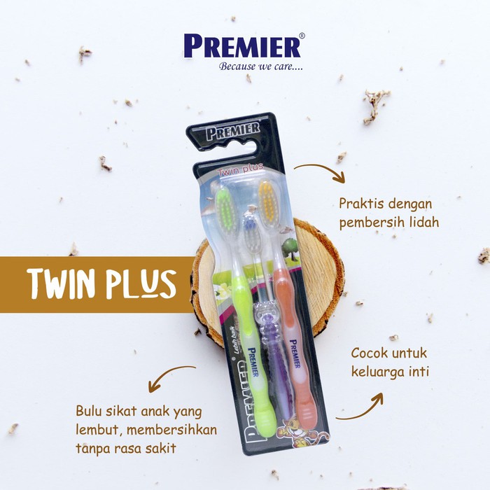 Premier Twin Plus Sikat Gigi Junior 3in1 (Family Pack isi 3)