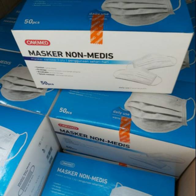 Masker 3ply 50pcs disposable earloop Non Medis merk Onemed