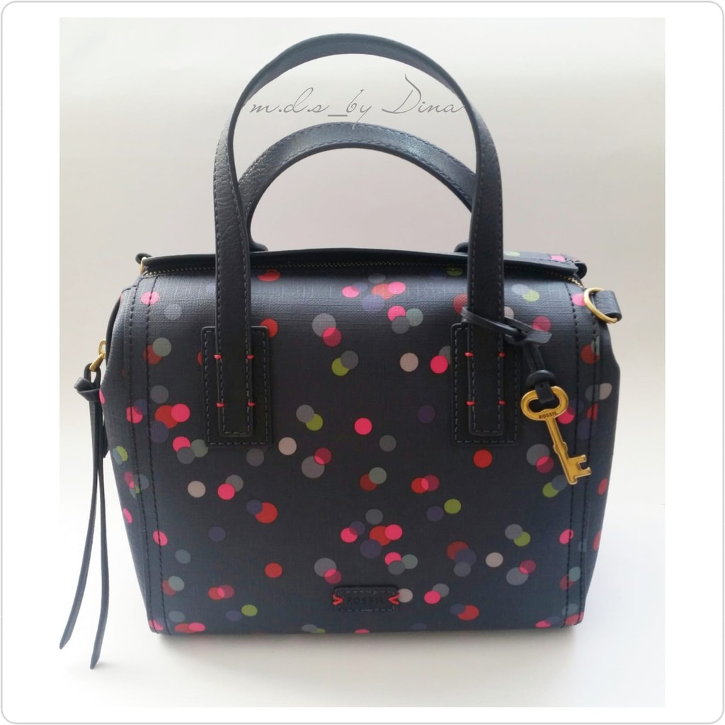 Fossil Emma Satchel Navy Multi - Polka