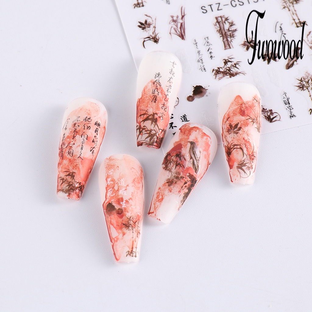 Twowood 3 Lembar / Set Stiker Kuku Motif Bunga Cat Air Ultra Tipis Untuk Nail Art / Manicure DIY