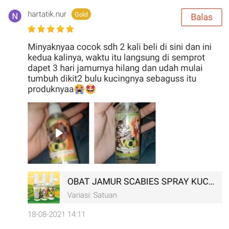 VCO SPRAY 60 - Obat Jamur Scabies Untuk Kucing Anjing Minyak VCO Virgin Coconut Oil for Cat Dog