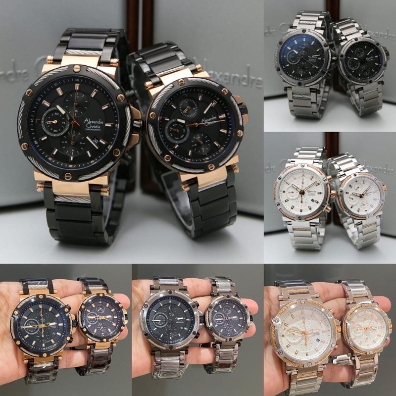 JAM TANGAN COUPLE ALEXANDRE CHRISTIE AC 6561 AC6561 BLACK ROSEGOLD ORIGINAL