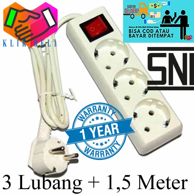 Stop Kontak 3 Lubang Colokan Cok Listrik Original SNI Panjang Kabel 1,5 Meter / 3 Meter / 5 Meter / 10 Meter