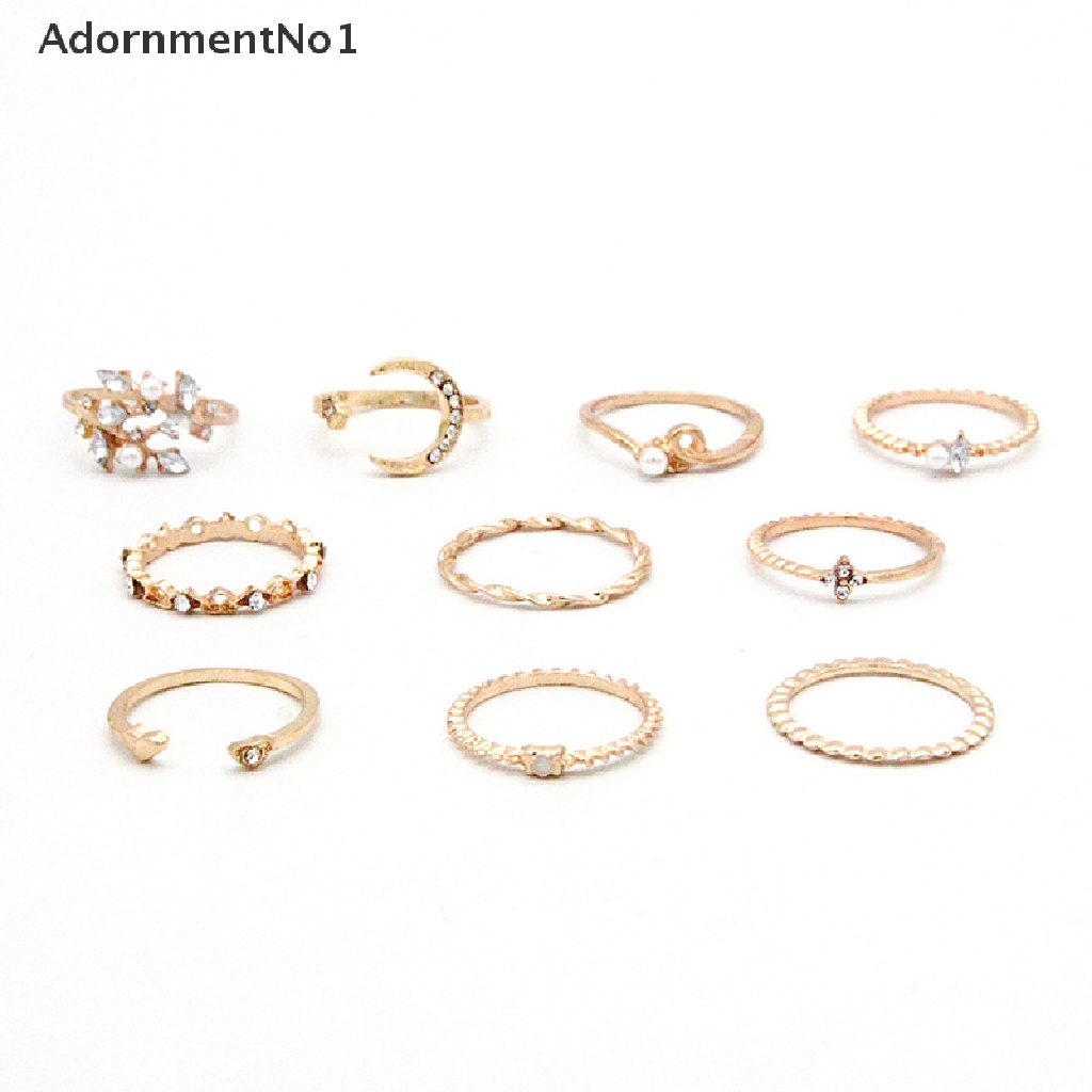 (AdornmentNo1) 10pcs / set Cincin Gaya Bohemian Motif Bulan / Bintang Untuk Perhiasan Wanita / Anak Perempuan