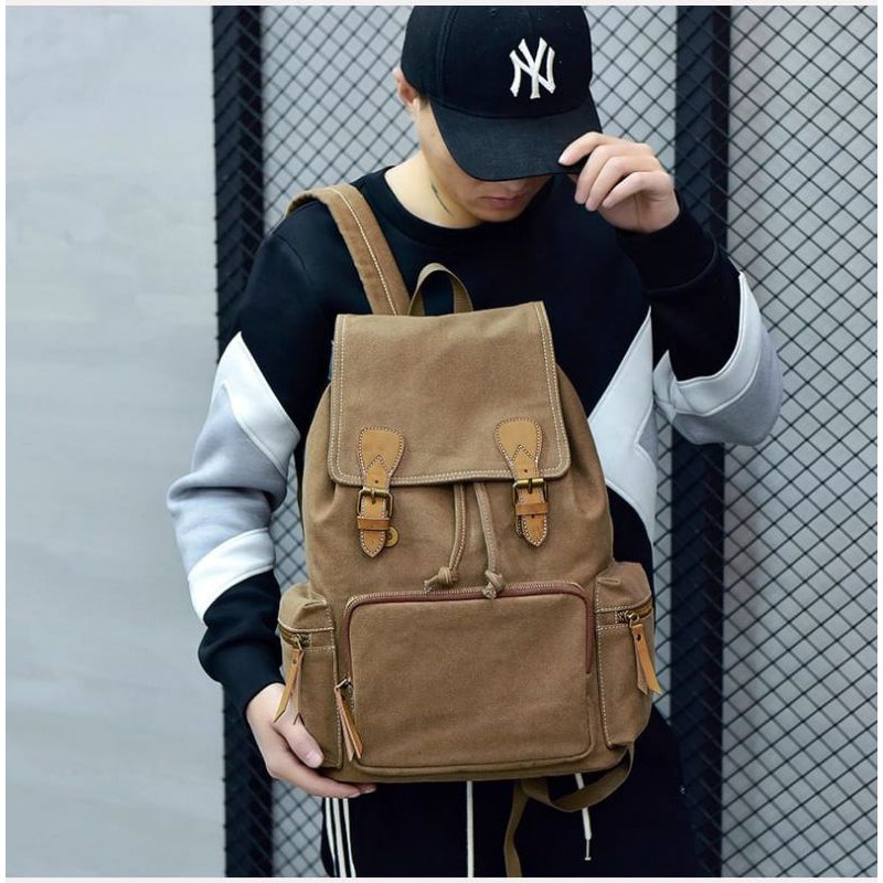 Tas Kanvas Tas Ransel Canvas Laptop bahan import kapasitas Ransel Hitam Kanvas Pria Wanita Tas Punggung Sekolah Pelajar Perguruan Tinggi untuk Remaja Ransel Kasual Mochila Ransel Harian Travel