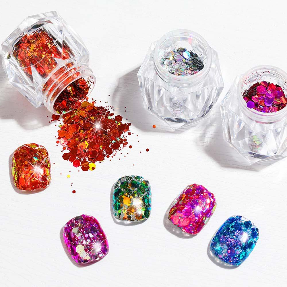 Agustina Nail Art Glitter Korea Glitter Flake Hexagonal Dekorasi Nail Art Spangles DIY Stiker Kuku