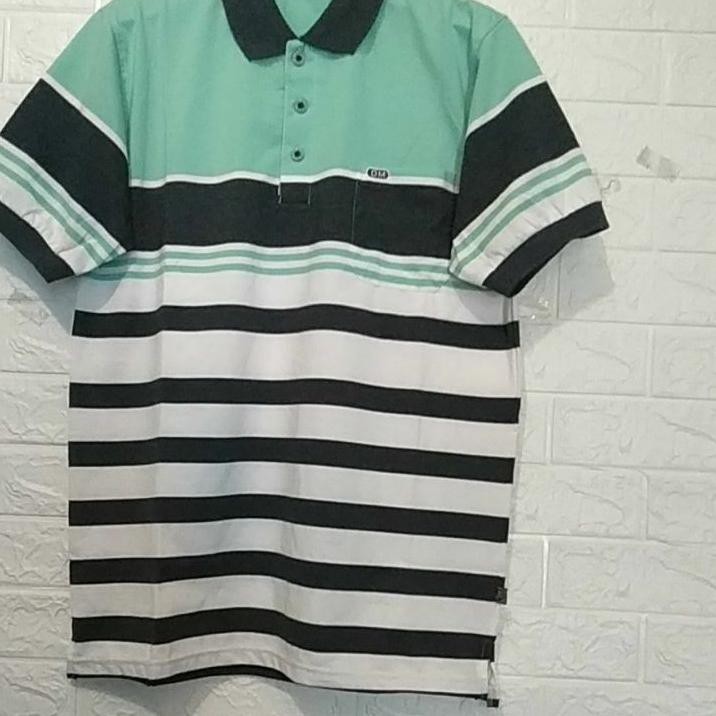➷ Kaos baju krah kerah polo lengan tangan pendek pria laki cowo orang tua big size salur katun L XL
