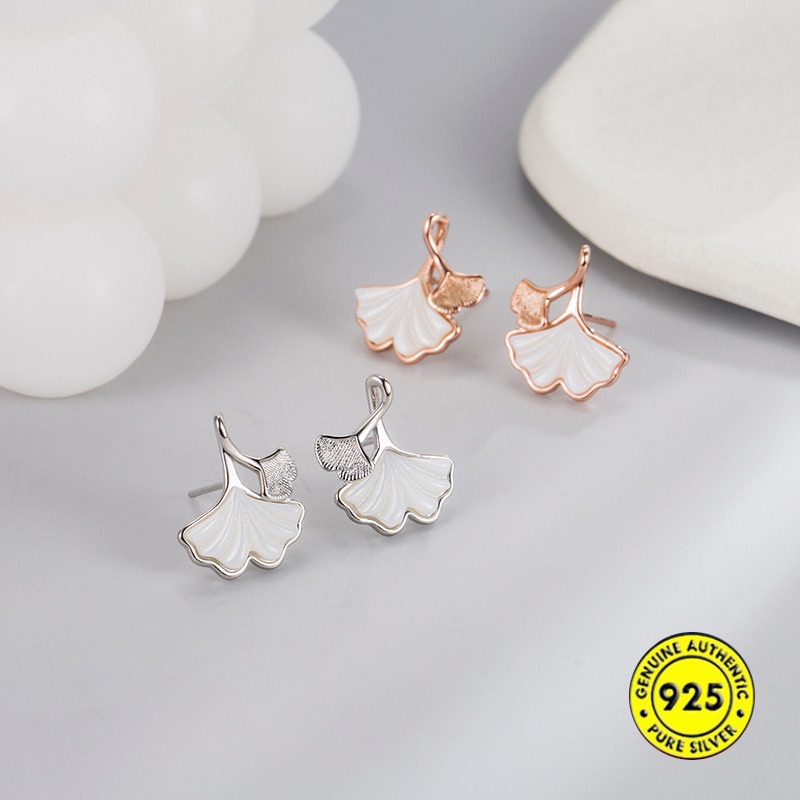 Anting Tusuk Sterling Silver 925 Desain Daun Ginkgo Untuk Wanita