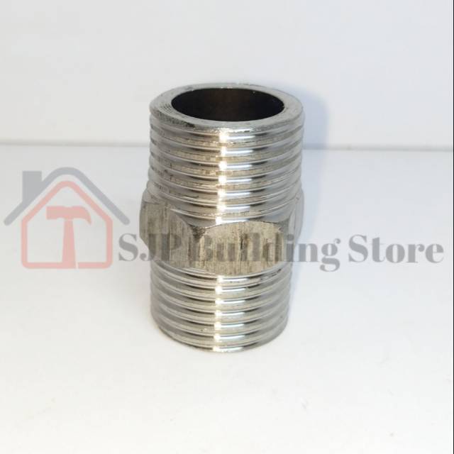 Double nepel stainless 1/2 inch (sambungan keran fitting mur)