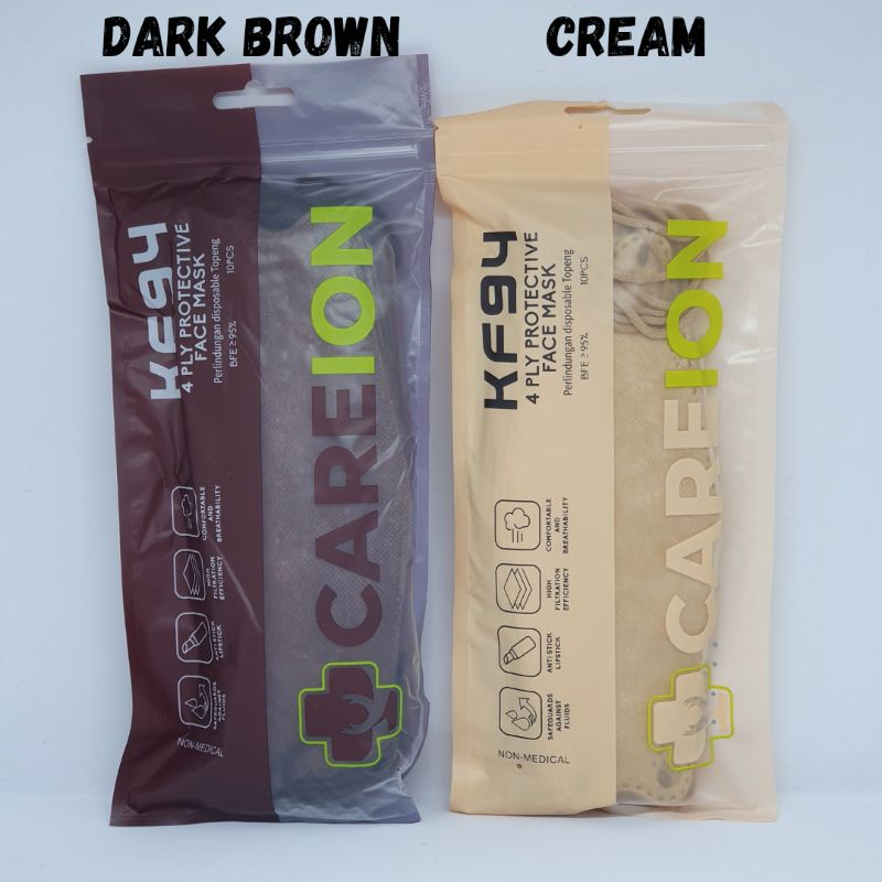 Masker Careion KF94 warna Dark Brown/Cream