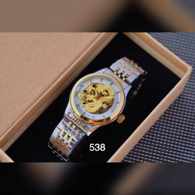 Jam Tangan Cewek Cowok Automatic Rantai Motif Dragon (Naga) & Phoenix (Burung Phoenix) FREE Box
