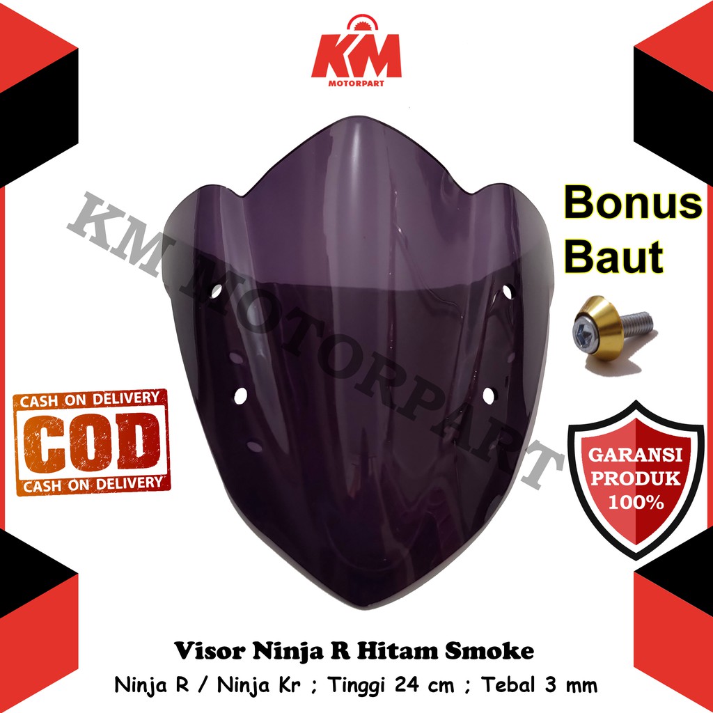 Visor Windshield Kawasaki Ninja R Variasi Hitam Bening Tebal 3 mm Bahan Kaca Mika Akrilik Ninja Kr