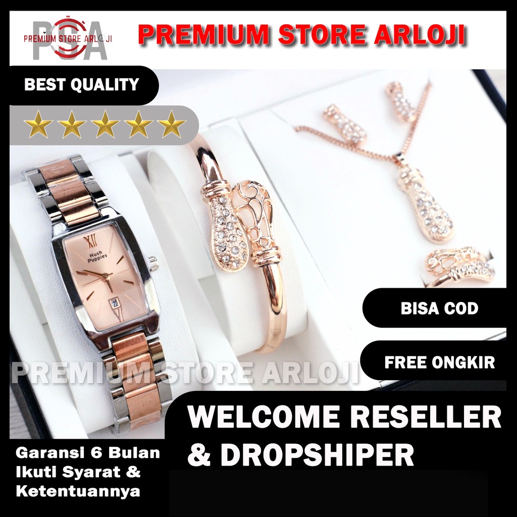 Grosiran Jam Tangan Wanita Hush Puppies 31105WK Analog Tali Rantai Tanggal Aktif Free Acc &amp; Baterai Cadangan (BISACOD)