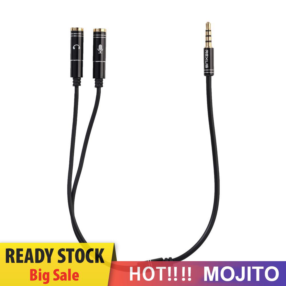 MOJITO 3.5mm Jack Headphone+Mic Audio Splitter Gold-Plated Aux Extension Cable